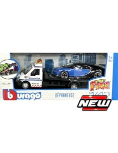 BBURAGO BU31400-02 BUGATTI CHIRON + FLATBED TRANSPORTER...
