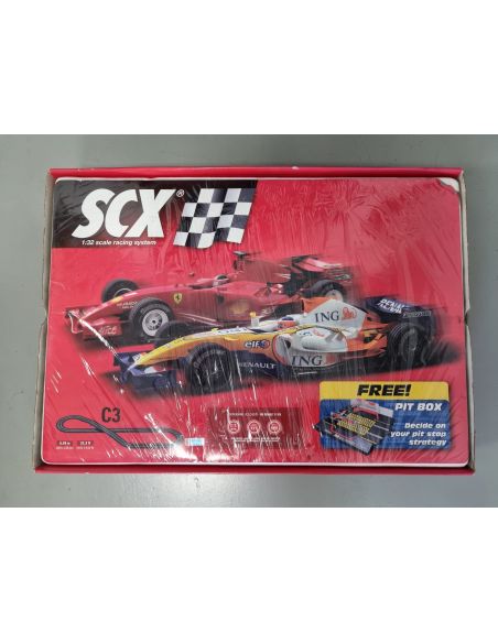SCX 81030 Circuito C3 F1 Ferrari V Renault con Pit Stop 1:32 scatola rovinata
