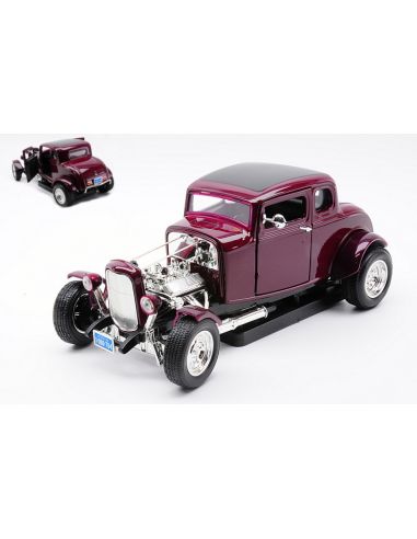 MOTORMAX MTM73172B FORD HOT ROD NEWSTALGIA (OPEN HOOD) 5-WINDOW COUPE' BURGUNDY 1:18 Modellino