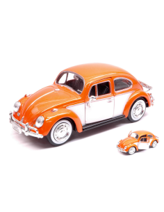 Motormax VW BEETLE W/LUGGAGE ORANGE BEIGE 1:24 Modellino