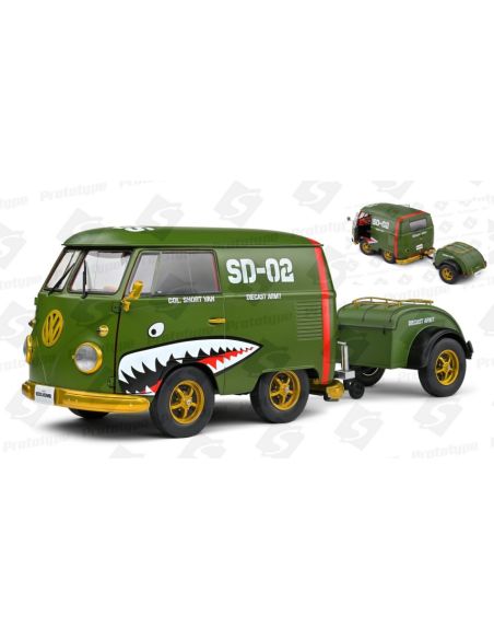 SOLIDO SL1810901 VOLKSWAGEN T1 VAN KOOL COMBI WITH TRAILER 1950 GREEN 1:18 Modellino