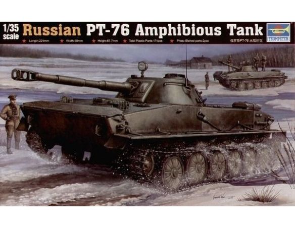 TRUMPETER 00380 RUSSIAN PT-76 LIGHT AMPHIBIOUS TANK Modellino