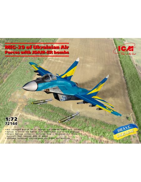 ICM ICM72144 MIG-29 OF UKRAINIAN AIR FORCES WITH JDAM-ER BOMBS KIT 1:72 Modellino