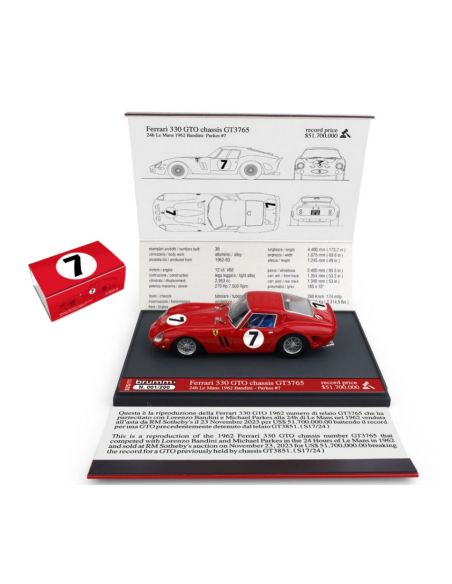 BRUMM BMS2511 FERRARI 330 GTO N.7 24 H LE MANS 1962 L.BANDINI-M.PARKES 1:43 Modellino