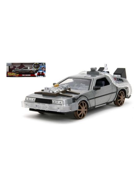JADA TOYS JADA253255073 DE LOREAN BACK TO THE FUTURE III RAILROAD WHEELS W/LIGHTS TRY ME 1:24 Modellino