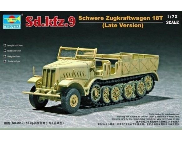 TRUMPETER 07252 GERMAN SD.KFZ.9 SCHWERE ZUGKRAFTWAGEN 18t Modellino