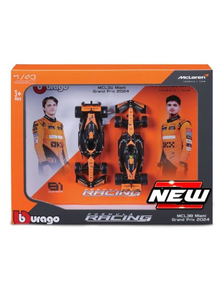 BBURAGO BU38109 MC LAREN MCL38 SET N.4 L.NORRIS + N.81 O.PIASTRI 2024 1:43 Modellino