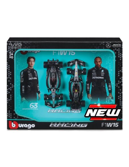 BBURAGO BU38115 MERCEDES F1 W15 SET N.44 L.HAMILTON + N.63 G.RUSSELL 2024 1:43 Modellino