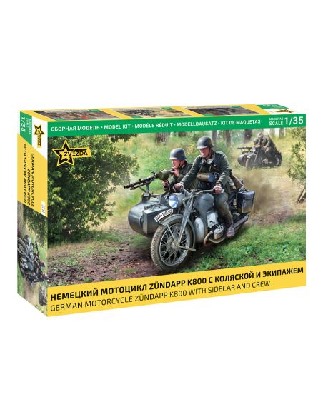 ZVEZDA Z3717 ZUNDAPP K800 MOTORCYCLE W/SIDECAR AND CREW KIT 1:35 Modellino