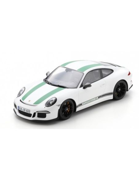 SCHUCO SH450046900 PORSCHE  911 R 2016 WHITE W/GREEN STRIPES 1:12 Modellino