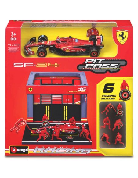 BBURAGO BU36862L DIORAMA PIT STOP 2024 SF-24 N.16 CHARLES LECLERC 1:43 Modellino
