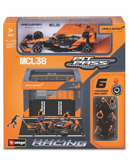 BBURAGO BU38451N PIT STOP SET MC LAREN MCL 38 N.4 LANDO NORRIS 2024 1:43 Modellino