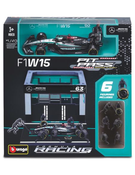 BBURAGO BU38452H PIT STOP SET MERCEDES F1 W14 N.44 LEWIS HAMILTON 2023 1:43 Modellino