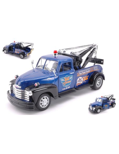 WELLY WE22086BL CHEVROLET 3800 TOW TRUCK HIGWAY 66 GARAGE METALLIC BLUE/BLACK 1:24 Modellino