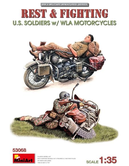 MINIART MIN53068 REST & FIGHTING U.S. SOLDIERS W/WLA MOTORCYCLES KIT 1:35 Modellino