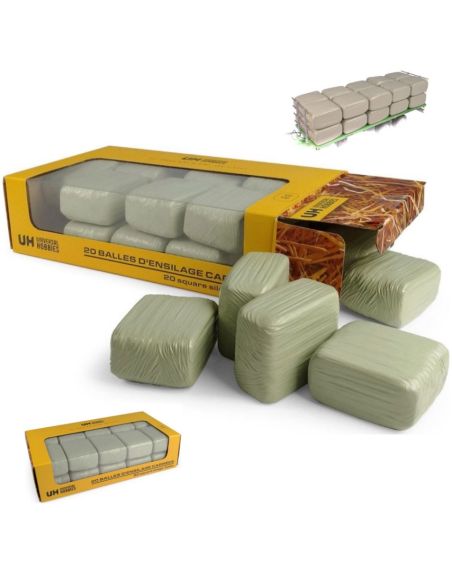 UNIVERSAL HOBBIES UH6881 SET 20 BALLE FIENO PRISMATICHE FASCIATE (GREEN COLOR) 1:32 Modellino