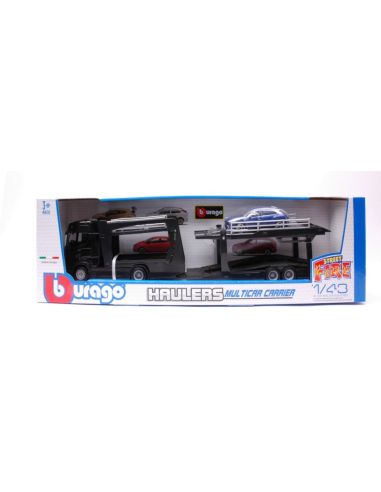 BBURAGO BU31465 SCANIA S730 HIGHLINE CAB CAR CARRIER + LAMBORGHINI URUS 1:43 Modellino