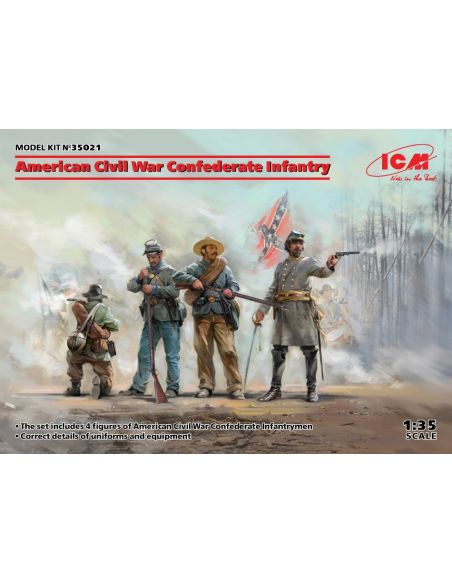 ICM ICM35021 AMERICAN CIVIL WAR CONFEDERATE INFANTRY SET n.1 KIT 1:35 Modellino