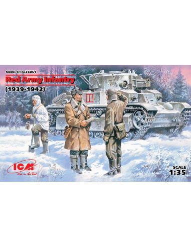 ICM ICM35051 RED ARMY INFANTRY 1939-1942 3 FIGURES OFFICER+2 SOLDIERS KIT 1:35 Modellino