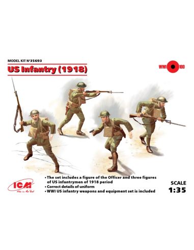 ICM ICM35693 US INFANTRY 1918 4 FIGURES KIT 1:35 Modellino
