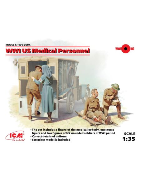 ICM ICM35694 WWII US MEDICAL PERSONNEL 4 FIGURES KIT 1:35 Modellino