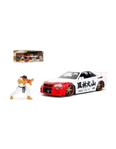 JADA TOYS JADA253255071 RYU NISSAN SKYLINE GTR R34 STREET FIGHTER WHITE/RED/BLACK 1:24 Modellino
