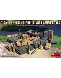 MINIART MIN35457 7,5 cm Kw.K Stu.G Shells with Ammo Boxes KIT 1:35 Modellino