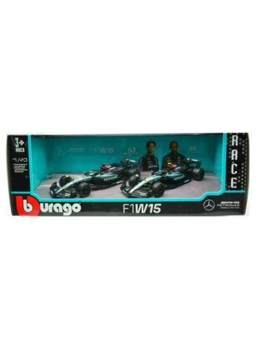 BBURAGO BU38201 SET MERCEDES F1W15 2024 N.63 GEORGE RUSSELL + N.44 LEWIS HAMILTON 1:43 Modellino
