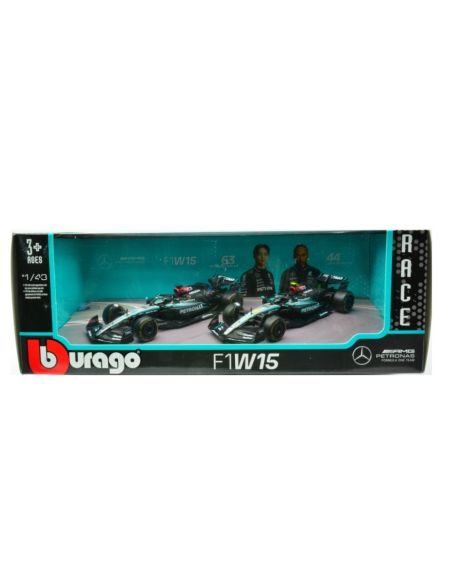 BBURAGO BU38201 SET MERCEDES F1W15 2024 N.63 GEORGE RUSSELL + N.44 LEWIS HAMILTON 1:43 Modellino