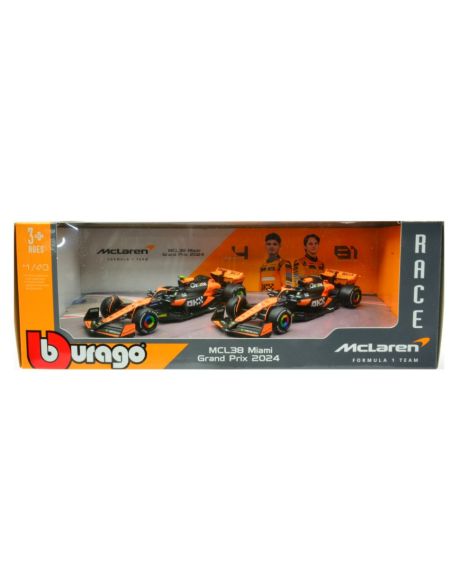 BBURAGO BU38202 SET MC LAREN MCL38 2024 N.4 LANDO NORRIS + N.81 OSCAR PIASTRI 1:43 Modellino