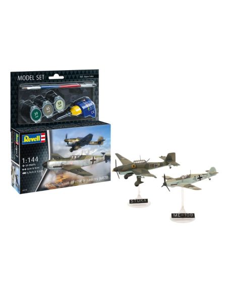 REVELL RV63770 MODEL SET MESSERSCHMITT BF109E & JUNKERS JU87B KIT 1:144 Modellino