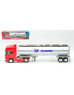 WELLY WE32672SR SCANIA R730 TRACTOR RED W/SILVER OIL TANKER 1:32 Modellino