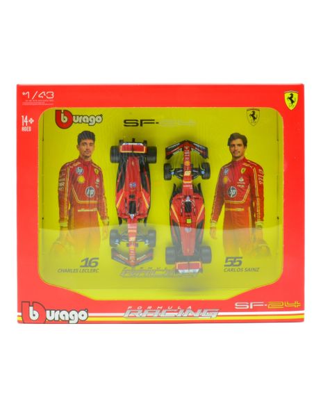 BBURAGO BU36856 SET SCUDERIA FERRARI 2024 SF-24 N.16 + SF-24 N.55 1:43 Modellino