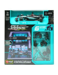 BBURAGO BU38452R PIT STOP SET MERCEDES F1 W14 N.63 GEORGE RUSSELL 2023 1:43 Modellino