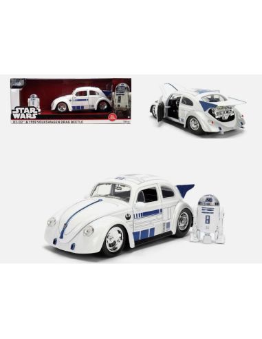 JADA TOYS JADA36912 VW DRAG BEETLE 1959 STAR WARS r2d2 WHITE 1:24 Modellino