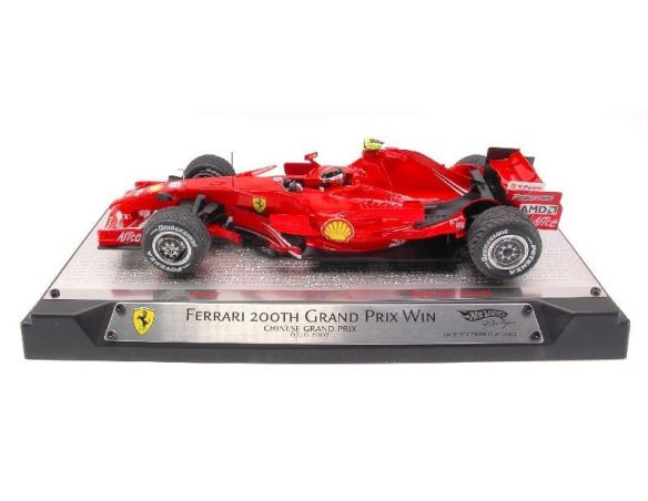 Hot Wheels L8782 FERRARI K.RAIKKONEN'07 200^WIN.1:18 Modellino