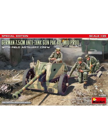 MINIART MIN53010 GERMAN 7,5 cm ANTI TANK GUN PAK 40 MID PROD.W/ARTILLERY CREW KIT 1:35 Modellino