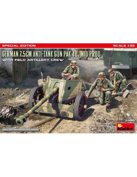 MINIART MIN53010 GERMAN 7,5 cm ANTI TANK GUN PAK 40 MID PROD.W/ARTILLERY CREW KIT 1:35 Modellino
