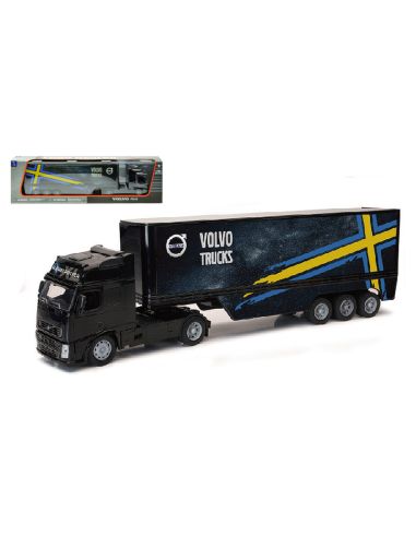NEW RAY NY11003V VOLVO FH16 VOLVO TRUCKS BLACK W/YELLOW-BLUE STRIPES 1:32 Modellino