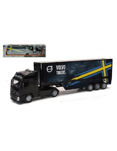 NEW RAY NY11003V VOLVO FH16 VOLVO TRUCKS BLACK W/YELLOW-BLUE STRIPES 1:32 Modellino