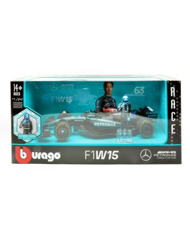 BBURAGO BU28069R MERCEDES AMG W15 N.63 2024 GEORGE RUSSELL WITH FIGURE 1:24 Modellino