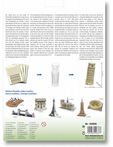 Folia 34006 3D MODELLOGIC DER SCHIEFE TURM VON PISA 30  Pezzi Kit Modellino
