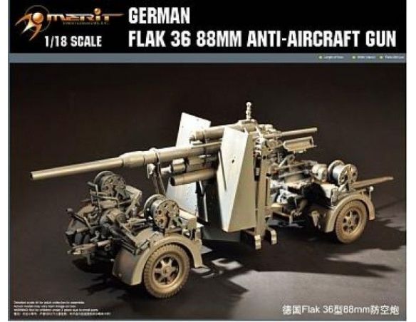 Merit Model ME61701 FLAK 36 88MM ANTI-AIRCRAFT GUN KIT 1:18 Modellino