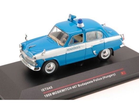 IST Models IST045 MOSKWITCH 407 1959 BUDAPESTE POLICE (HUNGARY) 1:43 Modellino