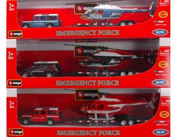Bburago BU32041 AUTOMEZZI C/ELICOTTERO 1/50 Forze dell'Ordine