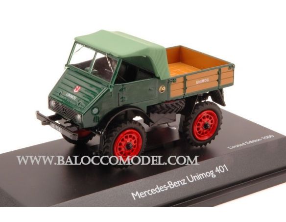 Schuco SH3128 MERCEDES UNIMOG 401 W/SOFT TOP GREEN 1:43 Modellino