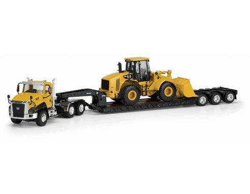Norscot NR55293 CAT CT660 ON-HIGHWAY TRUCK WITH LOWBOY TRAILER AND CAT 950H 1:50 Modellino
