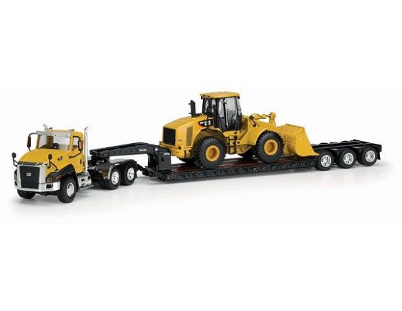 Norscot NR55293 CAT CT660 ON-HIGHWAY TRUCK WITH LOWBOY TRAILER AND CAT 950H 1:50 Modellino
