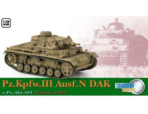 Dragon D60603 PZ.KPFW.III AUSF.N DAK TUNISIA 1943 1:72 Modellino