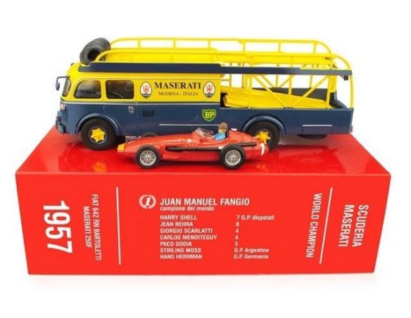 Brumm BMTS03 FIAT 642 RACE TRANSPORTER MASERATI + MASERATI 250F + 2 SET PNEUMAT.1:43 Modellino